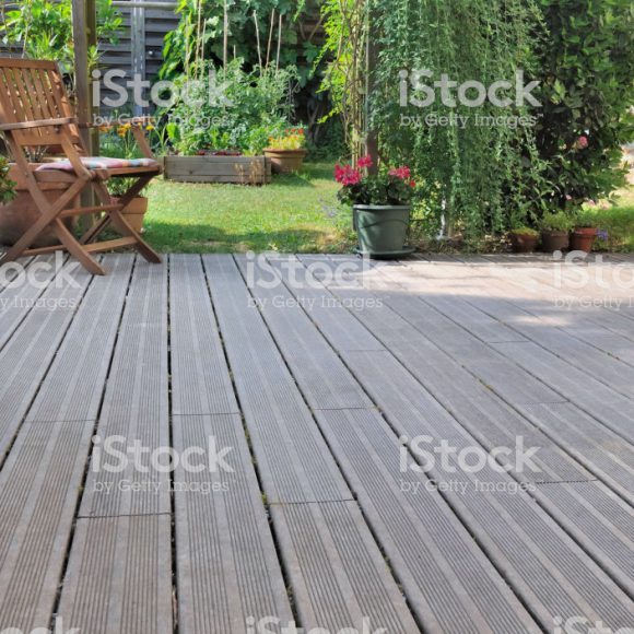 wooden terrace in a garden